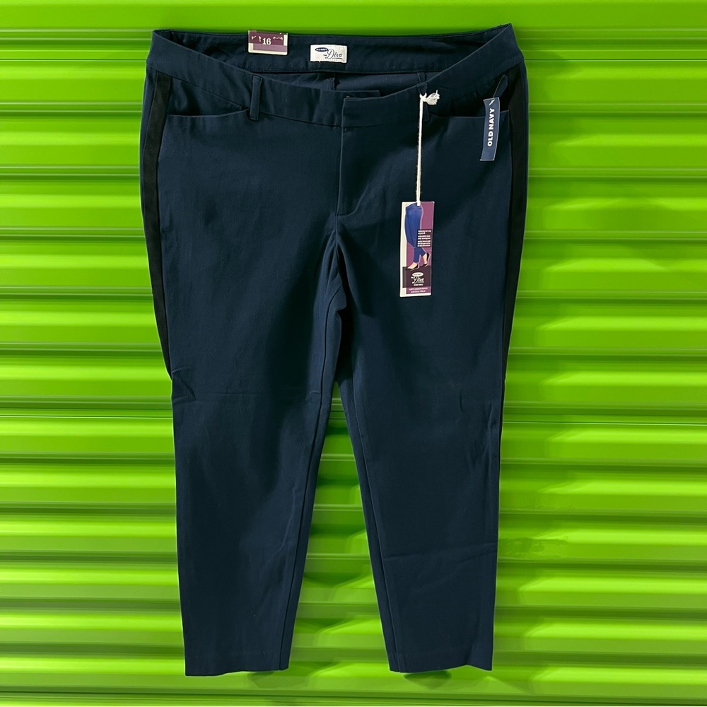 Old Navy The Diva Skinny Ankle Pants Navy Blue Black Side Stripe Womens 16 NEW